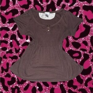 2010s Pink Brown cotton babydoll top